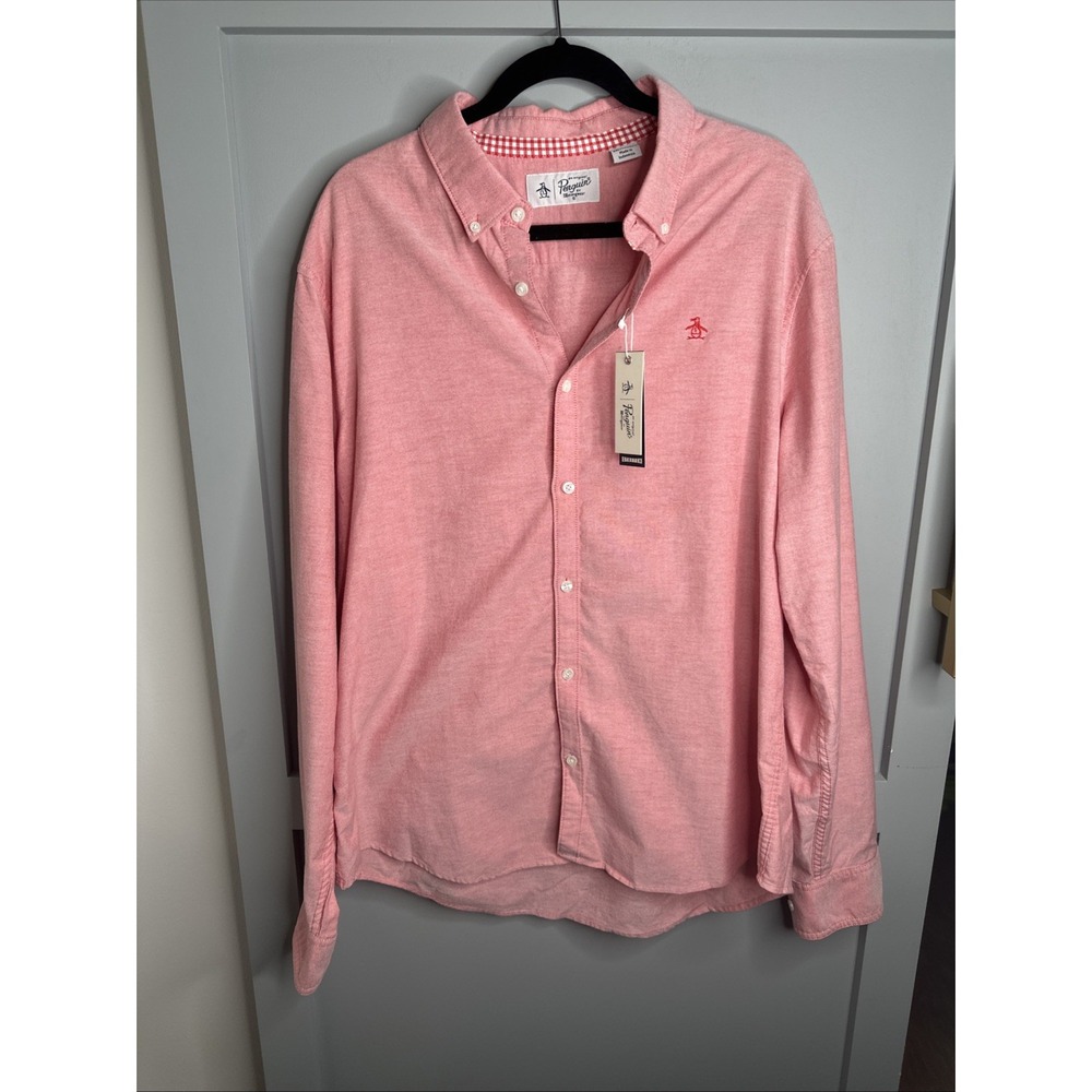 Original Penguin NWT Men's Cotton Oxford Long-Sleeve Flame‎ Scarlet Shirt - XXL